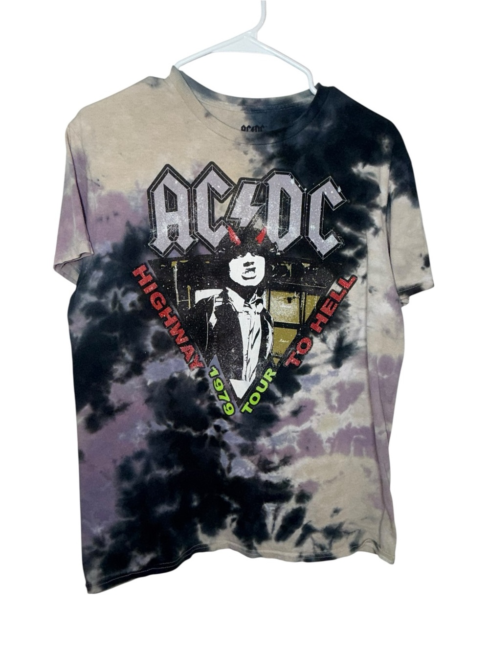 AC/DC Kids Tie-Dye 'Highway to Hell' Graphic Tee - Black, Purple & Cream
